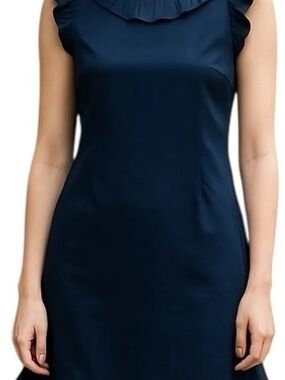 Anthropologie Navy Ruffle-Neck Mini Dress